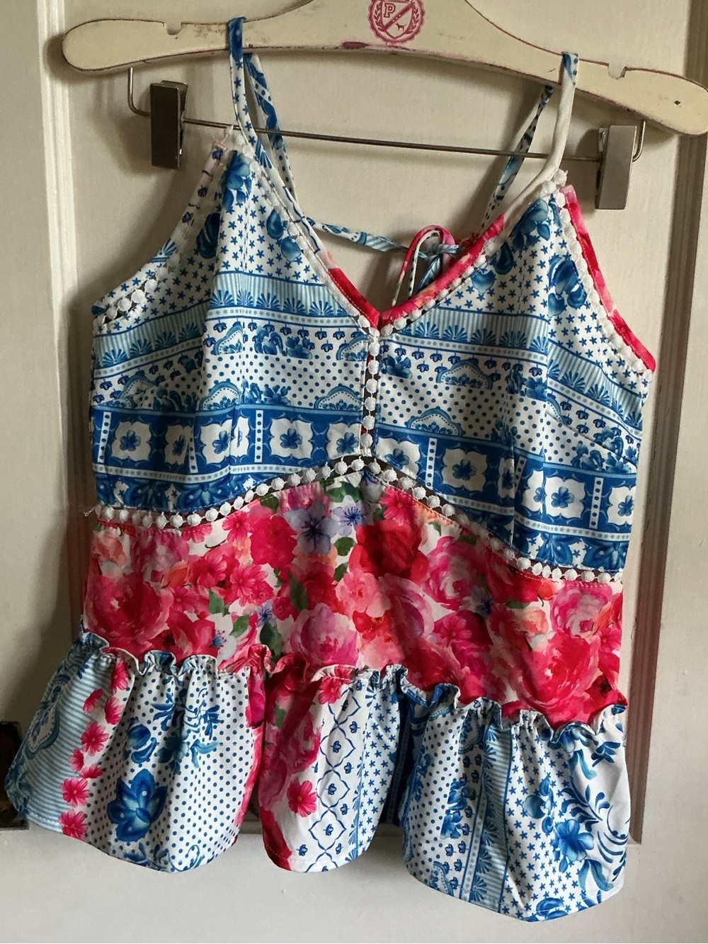Floral & Blue Print Spaghetti Strap Tank Top